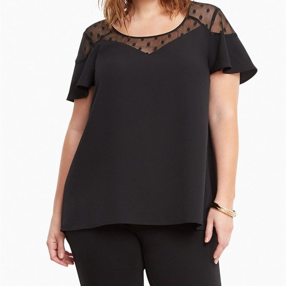 torrid Tops - CREPE MESH DOT FLUTTER SLEEVE TOP